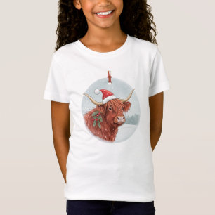 Süßes Highland-Kuh-Kinder-Weihnachts-Shirt Santa T-Shirt