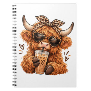 Süßes Highland-Kuh-Notizbuch Eisgekühltes Kaffee Notizblock