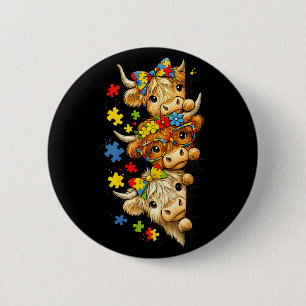 Süßes Highland-Rind-Autismus-Bewusstseins-Puzzlete Button