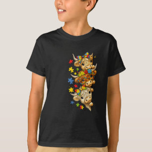 Süßes Highland-Rind Autismussensibilisierungs-Puzz T-Shirt