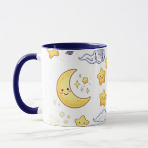 Süßes himmlisches Mond- und Sternenmuster Blau Zwe Tasse