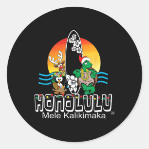 Süßes Honolulu Oahu Hawaii Insel Surfen Weihnachte Runder Aufkleber