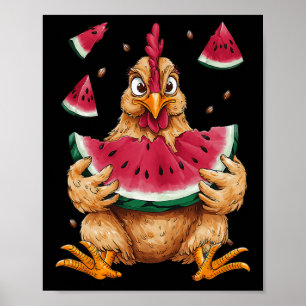 Süßes Huhn isst Wassermelonen-Frucht Sommer Männer Poster