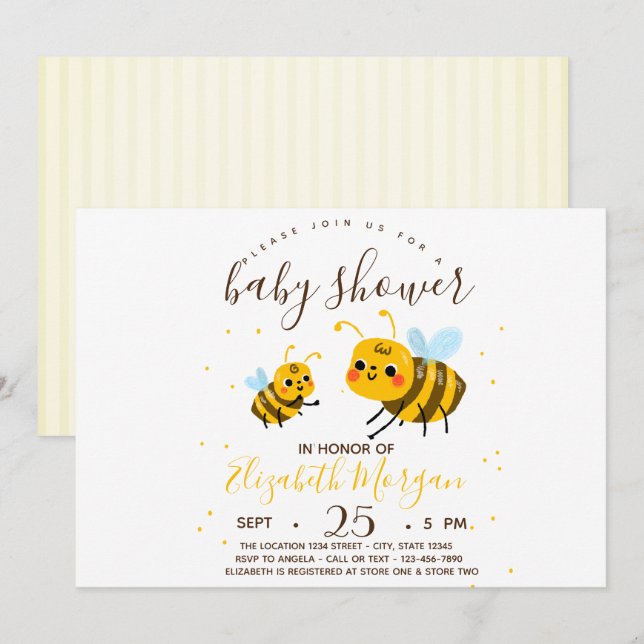 Süßes Hummeln, Stripes Baby Dusche Einladung (Vorne/Hinten)