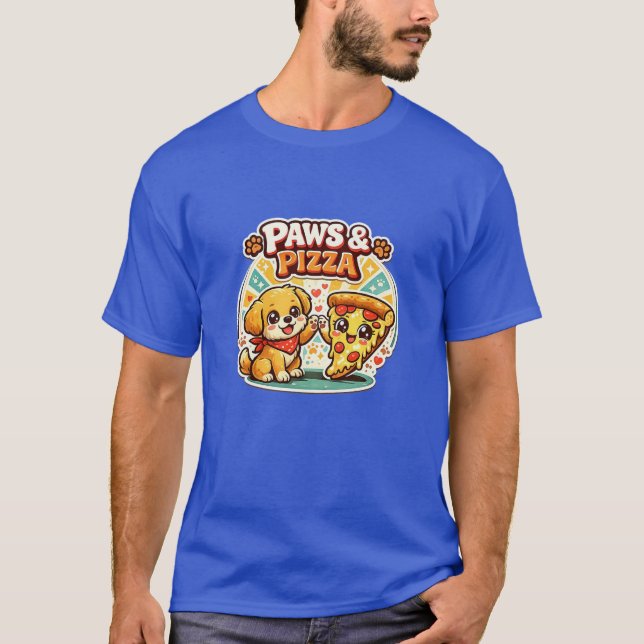 Süßes Hundemutter-Pizza-Shirt – Paws & Pizza Tee – (Vorderseite)