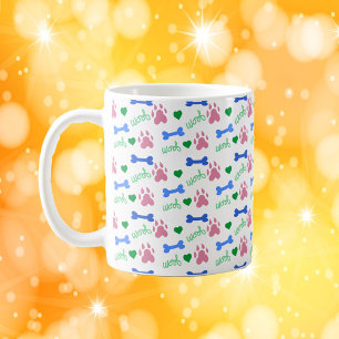 Süßes Hundpfoten-Muster Herzen, Knochen Woof Rosa  Kaffeetasse