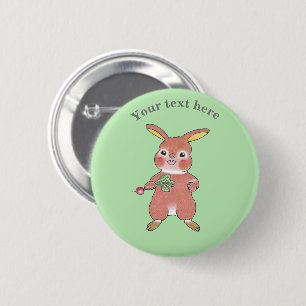 Süßes Hungriges Hasen-Kaninchen Grüner Knopf Button