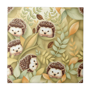 Süßes Igel-Herbstlaub-Muster Fliese