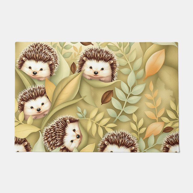 Süßes Igel-Herbstlaub-Muster Fußmatte (Vorderseite)