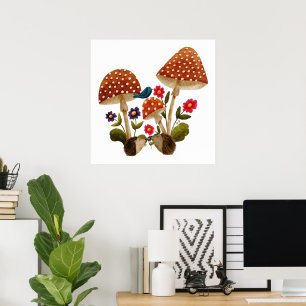 Süßes Igelpärchen und Pilze Poster
