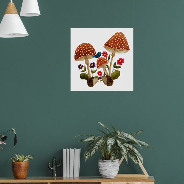 Süßes Igelpärchen und Pilze Poster (Wohnzimmer 1)