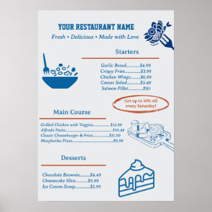 Süßes individuelles Restaurant-Geschäftsmenü Poster