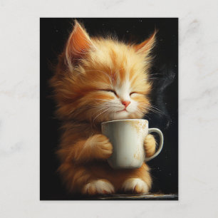 Süßes Ingwerkätzchen mit einem Kaffee Postkarte