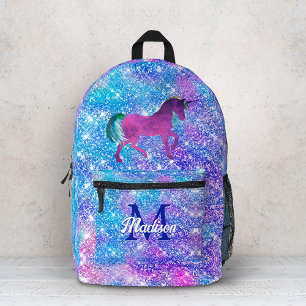 Süßes, iridierendes Einhorn in Blau und Lila mit G Bedruckter Rucksack