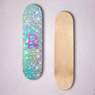 Süßes, irisierendes, Einhorn-blaues, falsches Glit Skateboard