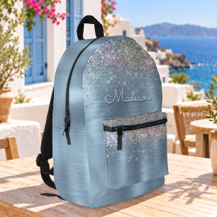 Süßes, irisierendes, eisblaues Glitter-Monogramm Bedruckter Rucksack