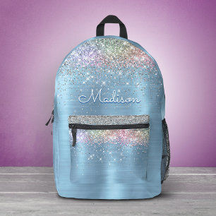 Süßes, irisierendes, eisblaues Glitter-Monogramm Bedruckter Rucksack