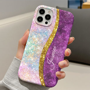 Süßes, irisierendes Fuchsia-Gold-Kunst-Glitter-Mon iPhone 14 Hülle