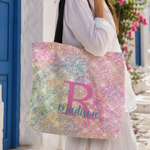 Süßes, irisierendes, pinkes, glänzendes Monogramm  Tasche