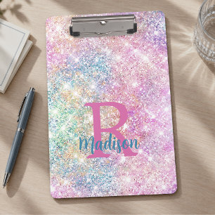 Süßes, irisierendes, pinkes, glitzerndes Monogramm Klemmbrett