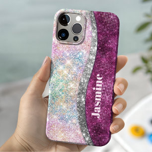 Süßes, irisierendes rosa silbernes falsches Glitte Case-Mate iPhone Hülle
