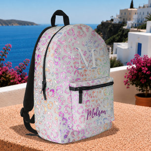Süßes, irisierendes Tierdruck-Glitter-Monogramm Bedruckter Rucksack