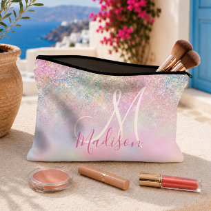 Süßes, irisierendes Unicorn-Ombre-Glitter-Monogram Zubehörtasche