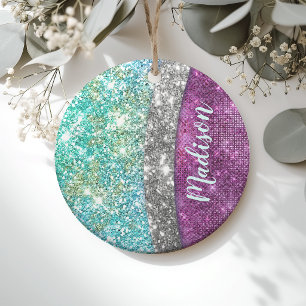 Süßes, irisierendes, violettes, türkisfarbenes, fa keramik ornament