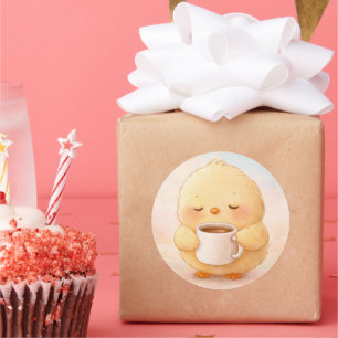 Süßes Kaffee-Hühnchen-Aufkleber Kawaii Alma Hühn Runder Aufkleber