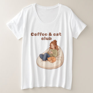 Süßes Kaffee- & Katzenclub-Design Große Größe T-Shirt