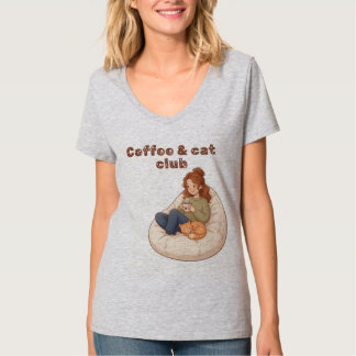 Süßes Kaffee- & Katzenclub-Design T-Shirt