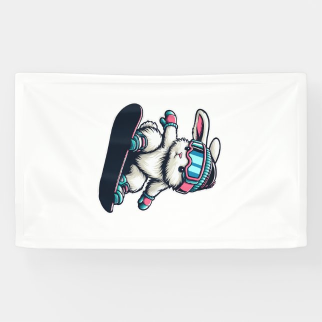 Süßes Kaninchen beim Snowboarden Trick Kids Ostern Banner (Horizontal)