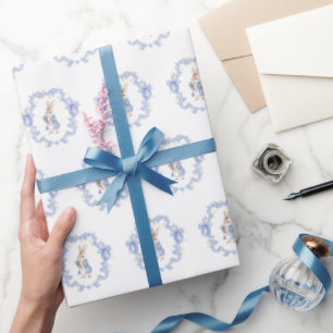 Süßes Kaninchen Blaues Babyshower Geschenkpapier