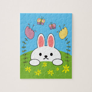 Süßes Kaninchen Blumen Und Schmetterlinge