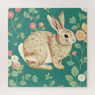 Süßes Kaninchen Blumendes Teal-Muster
