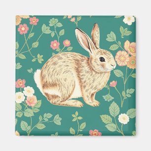 Süßes Kaninchen Blumendes Teal-Muster Magnet