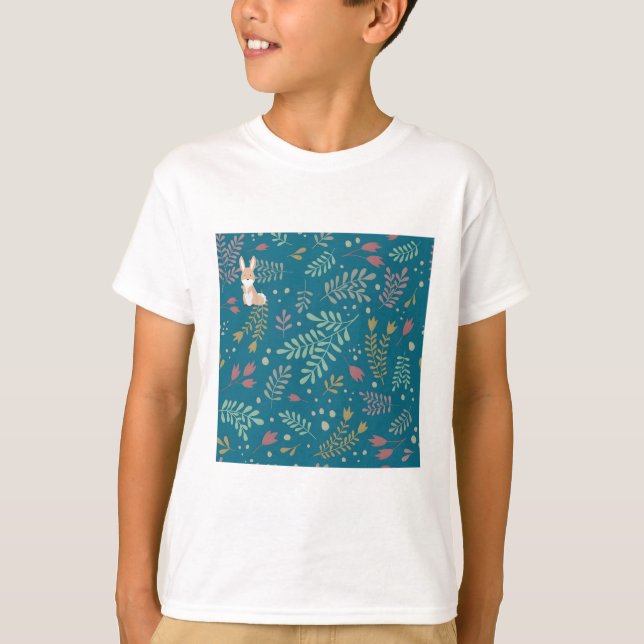 Süßes Kaninchen Blumenmuster T-Shirt (Vorderseite)