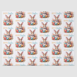 Süßes Kaninchen Bunte Eier Blumen Frohe Ostern Seidenpapier