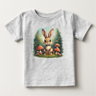 Süßes Kaninchen, das zwischen roten Pilzen sitzt Baby T-shirt