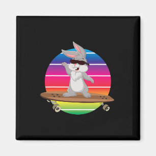 Süßes Kaninchen fährt Skateboard Regenbogen Skater Magnet
