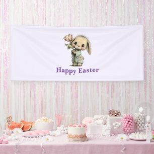 Süßes Kaninchen hält eine Tulpe Ostern Banner