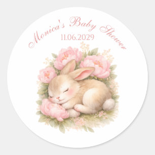 Süßes Kaninchen-Häschen rosa Blush-Pfingstrose Bab Runder Aufkleber