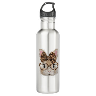 Süßes Kaninchen-Hasen-Gesicht Leopard Coquette Sch Edelstahlflasche