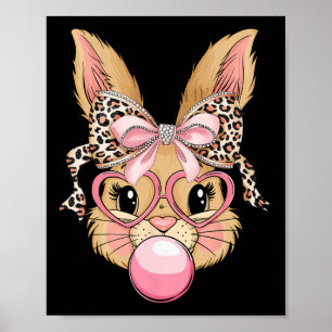 Süßes Kaninchen-Hasen-Gesicht-Leopard-Gles-Mädchen Poster