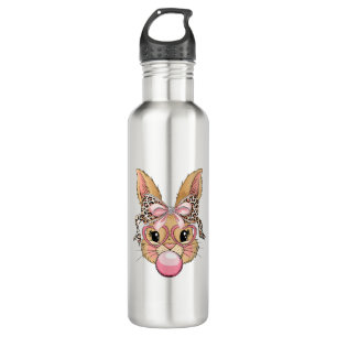 Süßes Kaninchen-Hasen-Gesicht-Leoparden-Brille-Mäd Edelstahlflasche