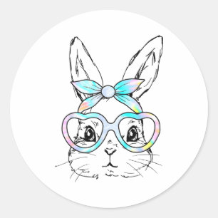 Süßes Kaninchen-Hasen-Gesicht-Tie-Dye-Brille Mädch Runder Aufkleber