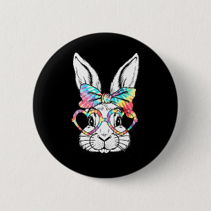 Süßes Kaninchen-Hasen-Gesicht-Tie-Dye-Glas-Mädchen Button