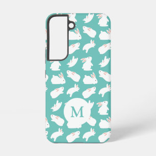 Süßes Kaninchen-Hasen-Muster auf teal Monogramm Samsung Galaxy Hülle