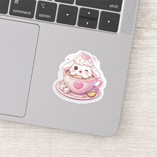 Süßes Kaninchen in Kaffeetasse Kawaii Aufkleber