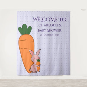 Süßes Kaninchen & Karotten-Baby-Party-Hintergrund Wandteppich